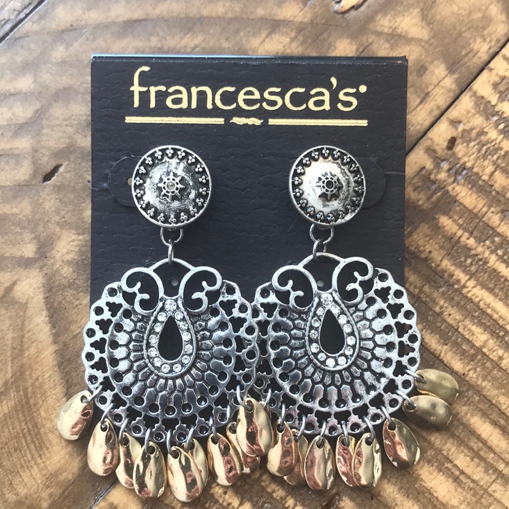 Francesca’s gold and silver dangle earrings